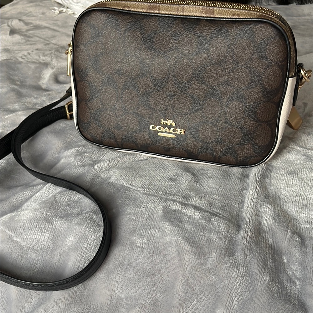 Coach Brown and Black Crossbody Bag with Monogram Print